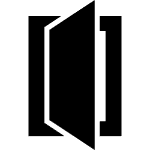 A black and white icon of a door that is open.